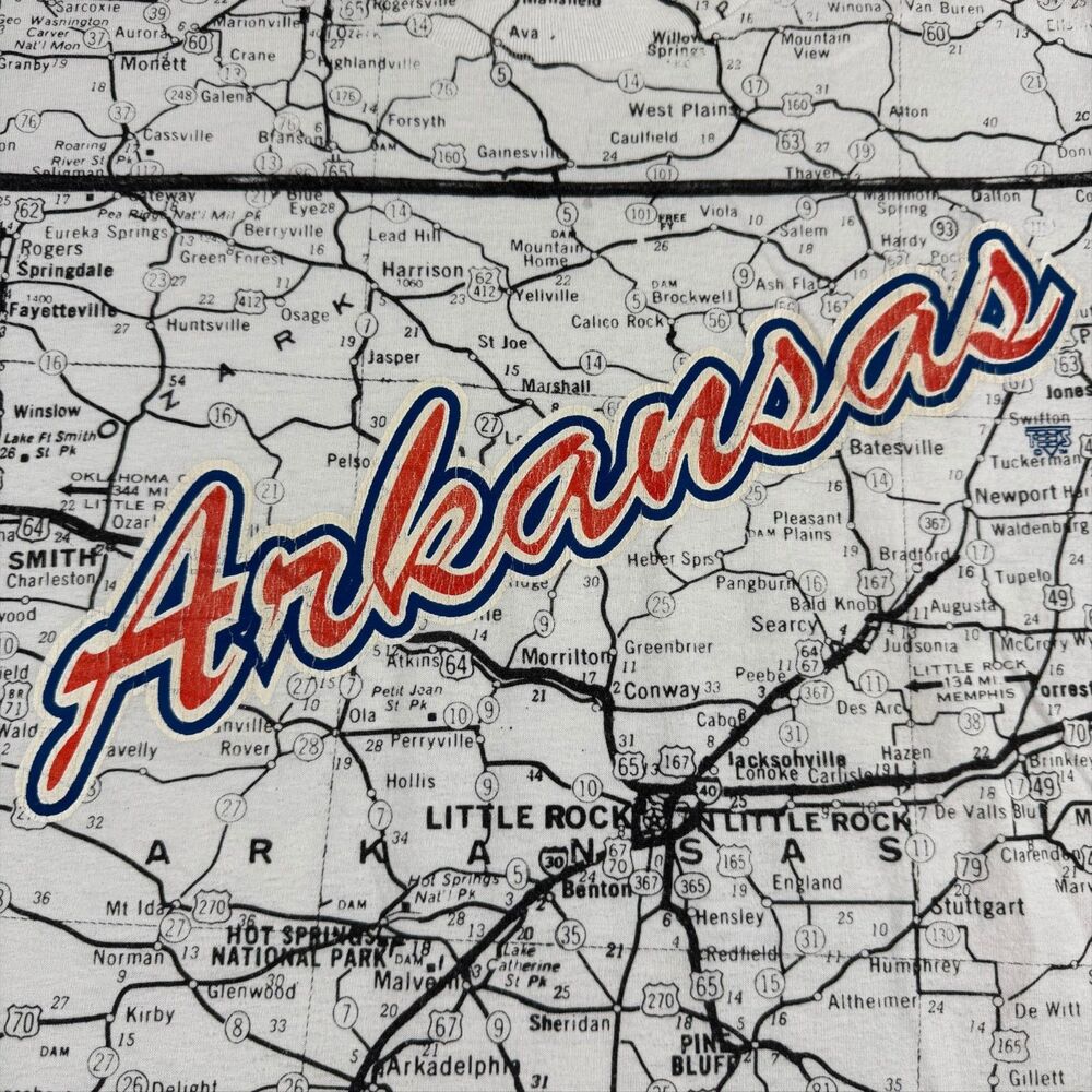 VTG Arkansas, USA All Over Print 90's Destination Map Single Stitch Shirt - XL - Picture 5 of 8